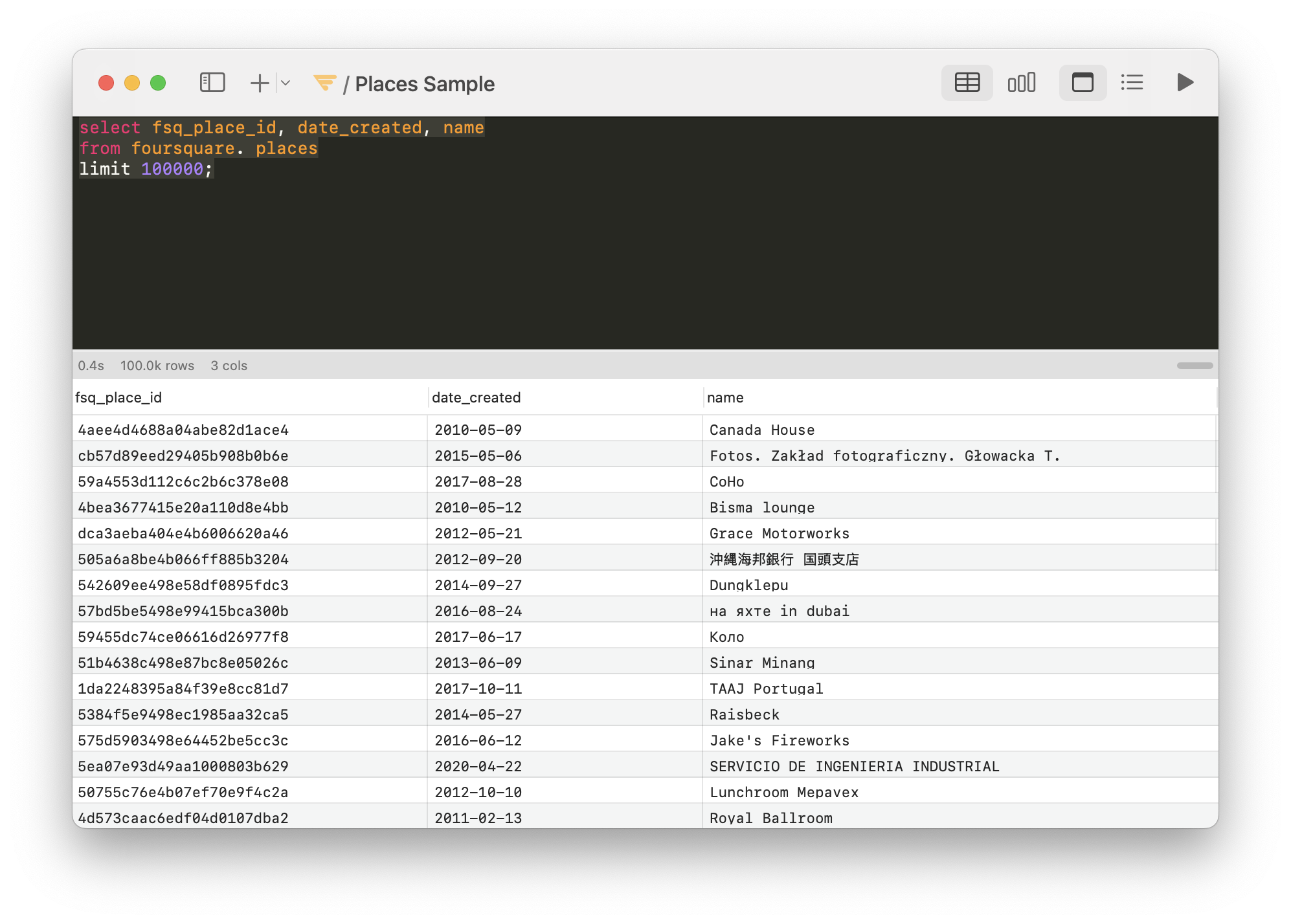 Sidequery SQL notebook on macOS